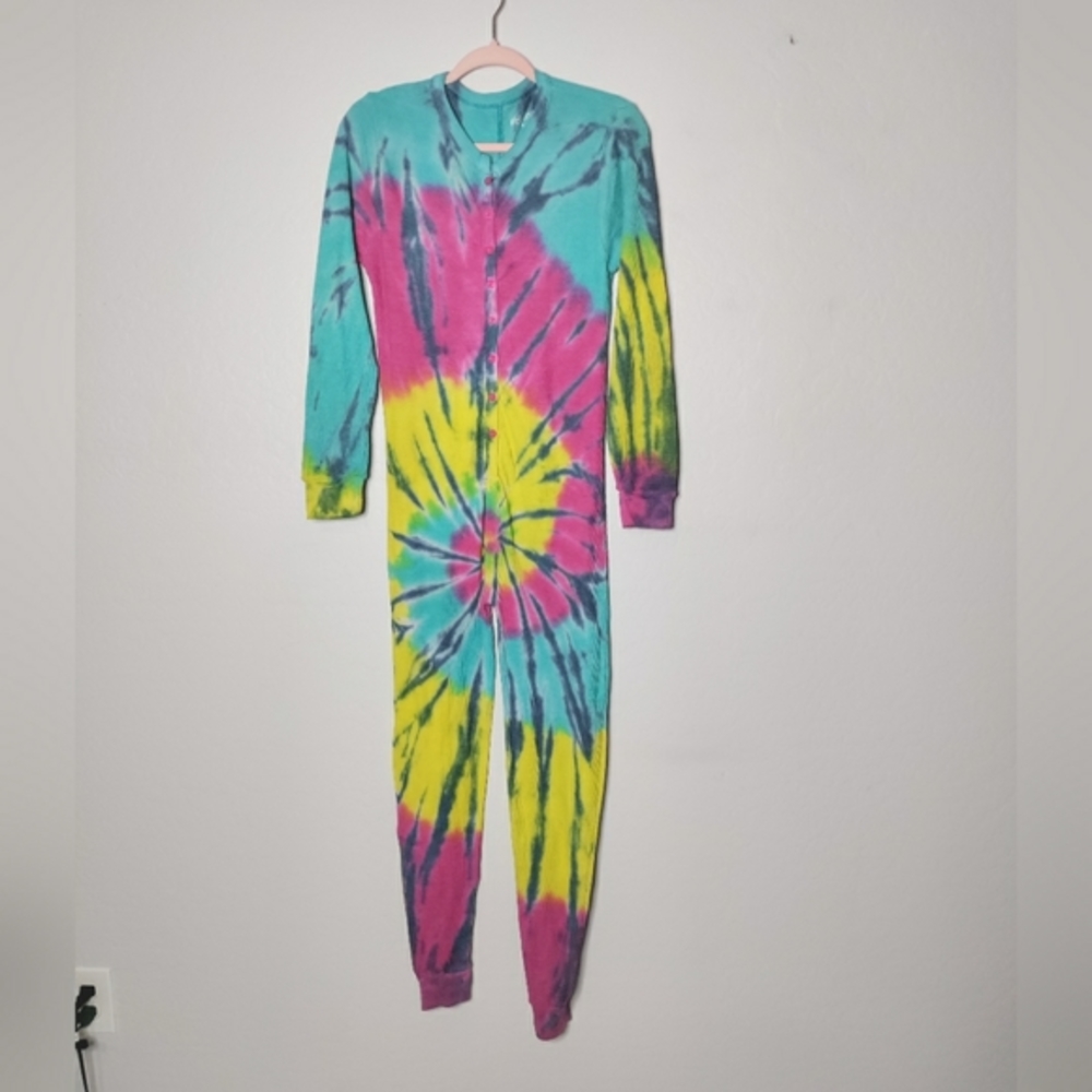 Follow Me Onesie Jumpsuit Tie Dye Henley Cuff Hem